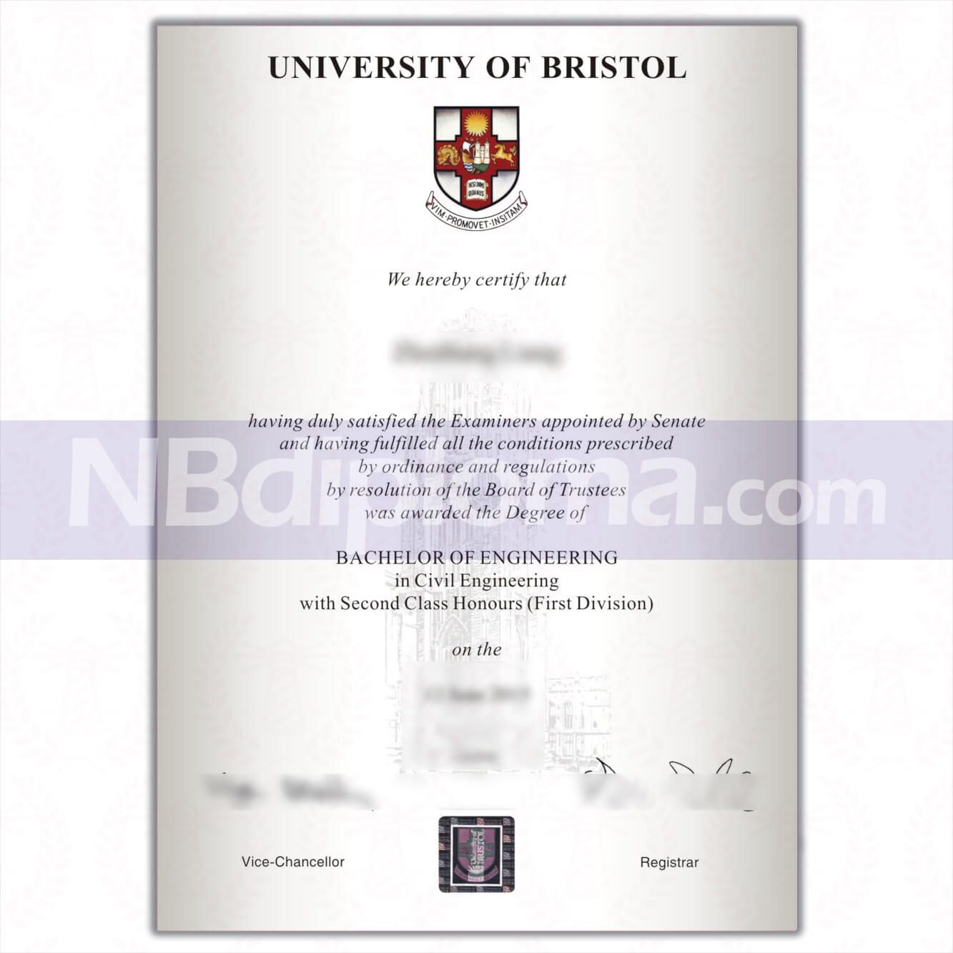 布裡斯托大學畢業證書Bristol University Certificate