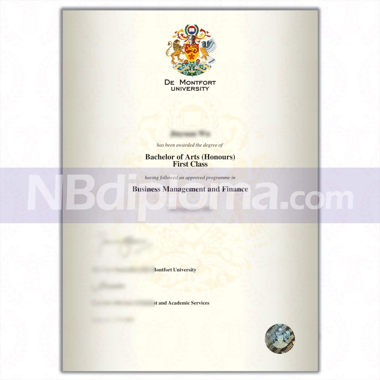 德蒙福特大學畢業證書de-montfort-university-diploma