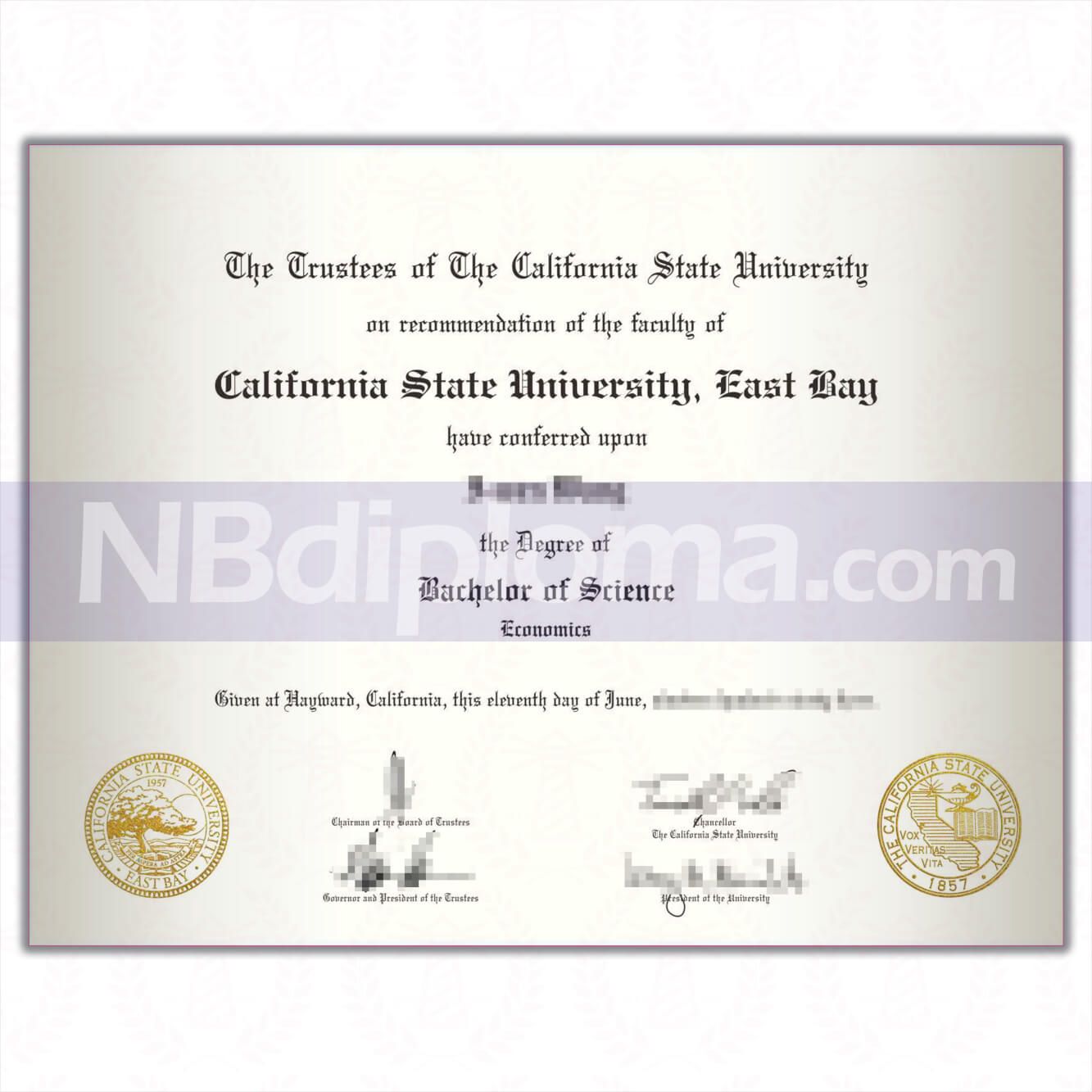 加州州立大學東灣分校畢業證書California State University East Bay diploma